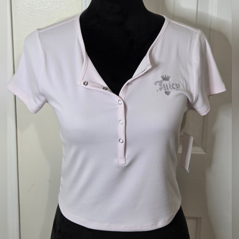 * Juicy Couture Aeropostale Jr Seamless Henley Short Sleeves Shirt Top Lt Pink - Picture 3 of 10